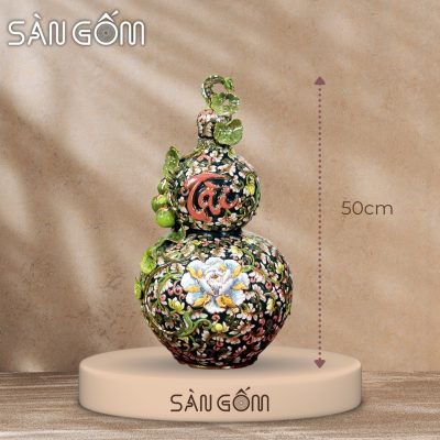 Hồ lô họa tiết dây hoa đắc Tài men xanh cổ vịt đắp nổi vẽ vàng SG-HL48