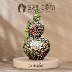 Hồ lô họa tiết dây hoa đắc Tài men xanh cổ vịt đắp nổi vẽ vàng SG-HL48