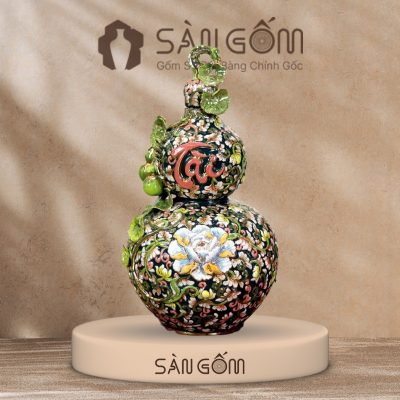 Hồ lô họa tiết dây hoa đắc Tài men xanh cổ vịt đắp nổi vẽ vàng SG-HL48