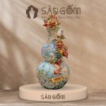 Bình hồ lô họa tiết cửu ngư vạn phúc men xanh đắp nổi SG-HL29