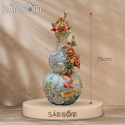 Bình hồ lô họa tiết cửu ngư vạn phúc men xanh đắp nổi SG-HL29