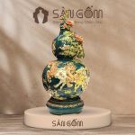 Bình hồ lô mã đáo thành công men xanh cổ vịt vẽ vàng đắp nổi SG-HL43