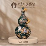 Bình hồ lô mã đáo thành công men xanh cổ vịt vẽ vàng đắp nổi SG-HL33