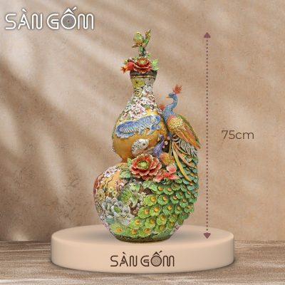 Bình hồ lô ngàn hoa phú quý men vàng đắp nổi SG-HL45