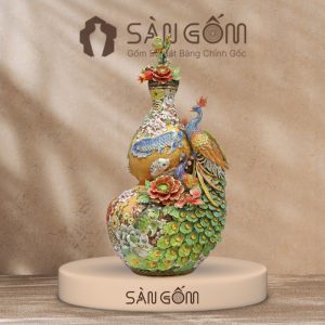 Bình hồ lô ngàn hoa phú quý men vàng đắp nổi SG-HL45