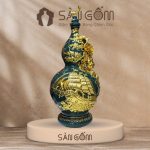 Hồ lô thuận buồm vạn lộc men xanh cổ vịt vẽ vàng đắp nổi SG-HL26