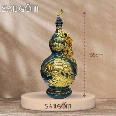 Hồ lô thuận buồm vạn lộc men xanh cổ vịt vẽ vàng đắp nổi SG-HL26