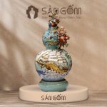 Bình hồ lô họa tiết thuận buồm vạn lộc men xanh ngọc đắp nổi vẽ vàng SG-HL42