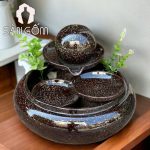 Tiểu cảnh mini thác nước phong thủy địa cầu nâu ánh kim SG-TC03