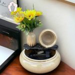 Thác nước để bàn phong thủy men hỏa biến vàng kem SG-TC07