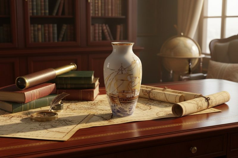 Bình Hoa Sứ Vẽ Thuyền Buồm Cổ Điển Mạ Vàng - Ảnh 2