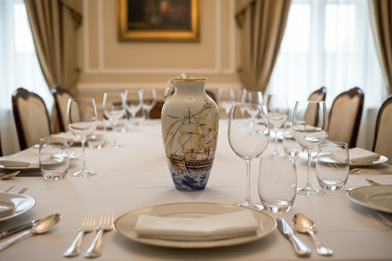 The classic sailboat vase, shimmering with gold...