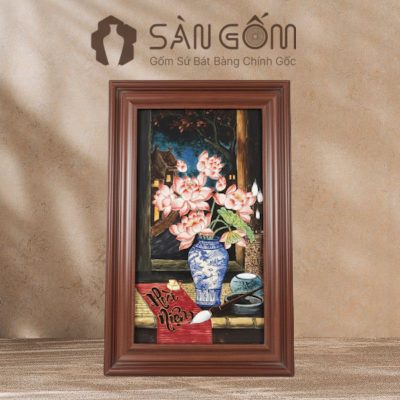 buc-tranh-binh-sen-hoai-niem-chat-lieu-gom-su