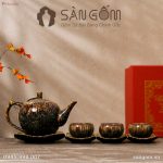 Bộ Ấm Chén Gốm Sứ Bát Tràng Men Hỏa Biến Thiên Mục