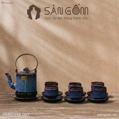 Bộ ấm chén hỏa biến xanh lam dáng cao quai đồng SG-AC275 - Ảnh đại diện