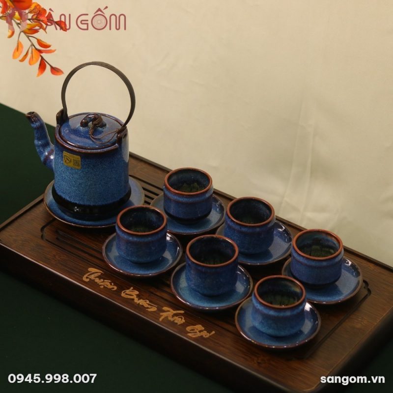 Bộ ấm chén hỏa biến xanh lam dáng cao quai đồng SG-AC275 - Chi tiết 3