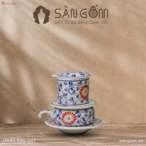 Bộ Phin Ly Cà Phê Gốm Sứ Bát Tràng Vẽ Tay Họa Tiết Hoa Dây Men Lam - Ảnh đại diện