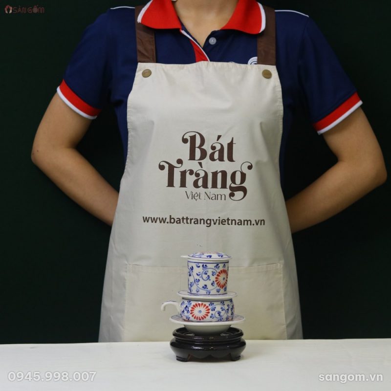 Bộ Phin Ly Cà Phê Gốm Sứ Bát Tràng Vẽ Tay Họa Tiết Hoa Dây Men Lam - Chi tiết 1