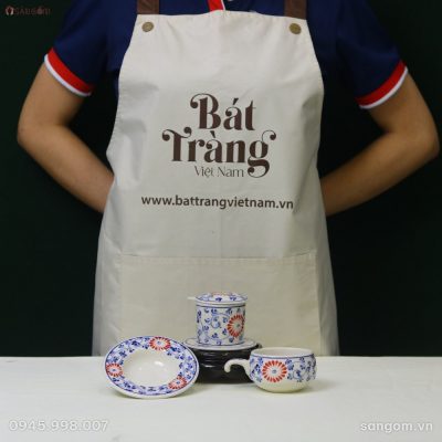 Bộ Phin Ly Cà Phê Gốm Sứ Bát Tràng Vẽ Tay Họa Tiết Hoa Dây Men Lam - Chi tiết 3