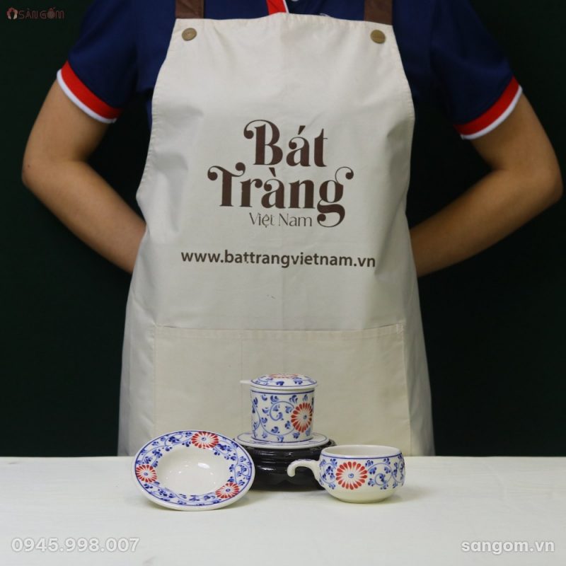 Bộ Phin Ly Cà Phê Gốm Sứ Bát Tràng Vẽ Tay Họa Tiết Hoa Dây Men Lam - Chi tiết 3