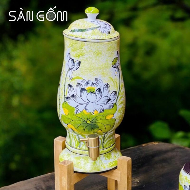Bộ bình nước dáng ly men ngọc họa tiết hoa sen trắng vẽ tay SG-BBN33 - Ảnh 3