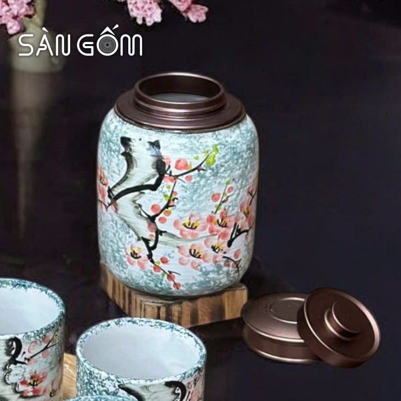 Bộ bình nước dáng ly vẽ chim én hoa đào men xanh dương SG-BBN38 - Ảnh 5