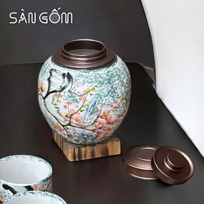 Bộ bình nước dáng trụ vẽ Én Xuân Đón Lộc men xanh dương SG-BBN39 - Ảnh 6