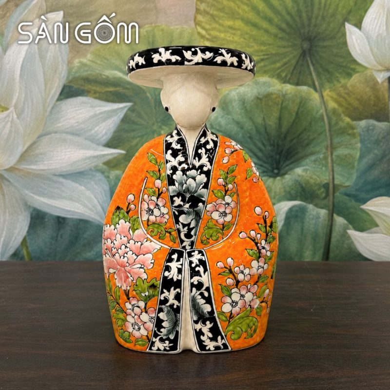 Tượng gốm quý phi mặc cổ phục Nhật Bình vẽ hoa đào cánh én mùa xuân SG-TG06 - Ảnh 3