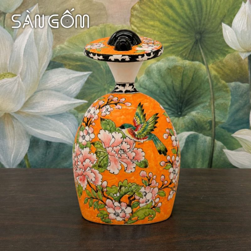 Tượng gốm quý phi mặc cổ phục Nhật Bình vẽ hoa đào cánh én mùa xuân SG-TG06 - Ảnh 4
