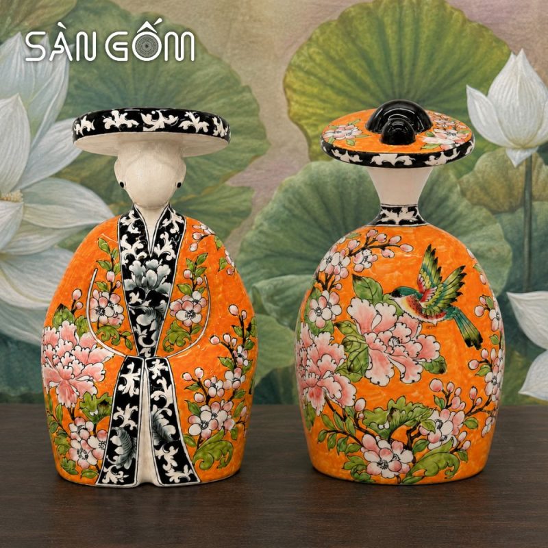 Tượng gốm quý phi mặc cổ phục Nhật Bình vẽ hoa đào cánh én mùa xuân SG-TG06 - Ảnh 2