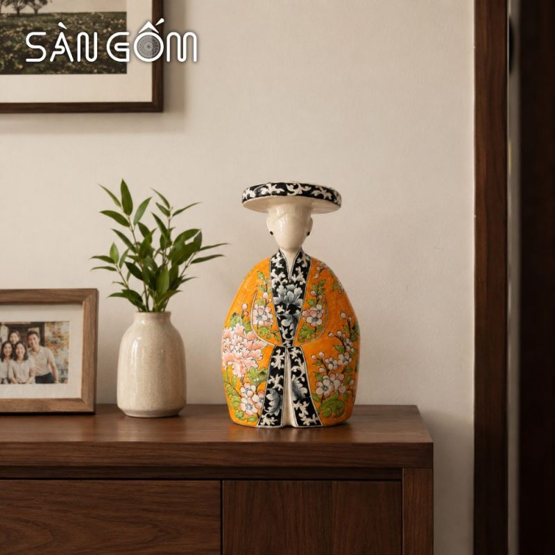 Tượng gốm quý phi mặc cổ phục Nhật Bình vẽ hoa đào cánh én mùa xuân SG-TG06 - Ảnh 7