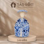 Tượng gốm thiếu nữ mặc cổ phục Nhật Bình vẽ hoa men lam SG-TG04