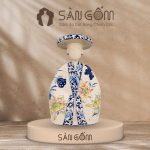 Tượng gốm thiếu nữ mặc cổ phục Nhật Bình vẽ hoa sen thủ công SG-TG05