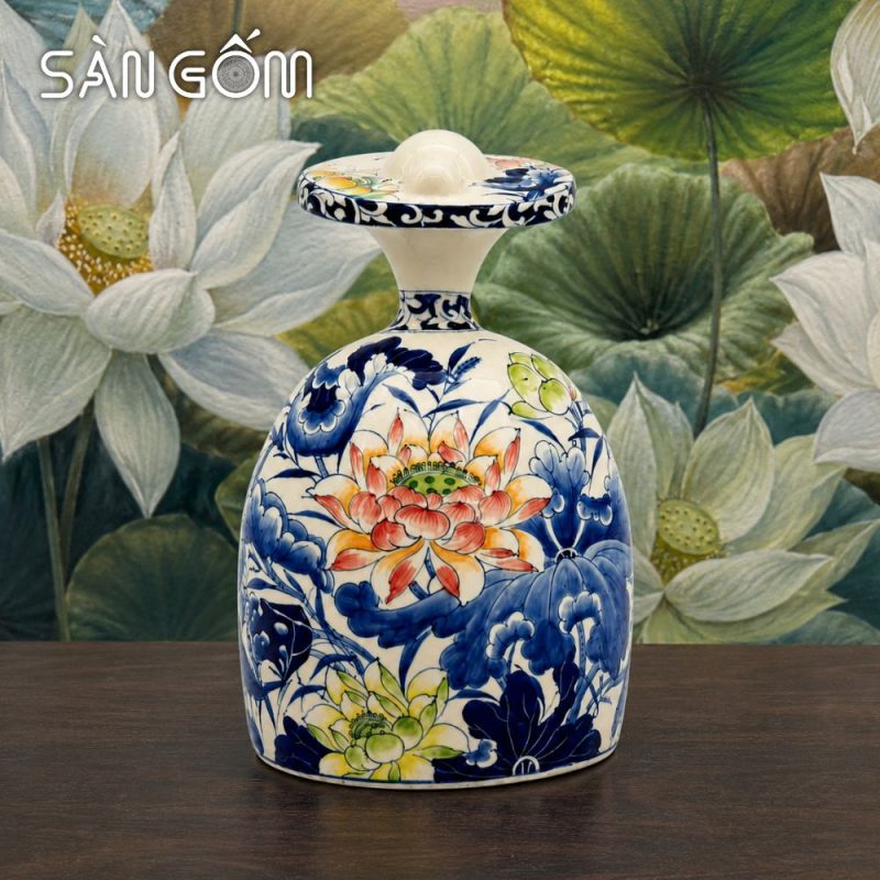 Tượng gốm thiếu nữ mặc cổ phục Nhật Bình vẽ hoa sen thủ công SG-TG05 - Ảnh 4
