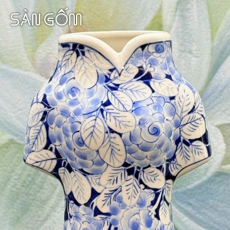 Bình hoa áo dài Bát Tràng men lam họa tiết hoa hồng vẽ tay SG-LH458 - Ảnh 4