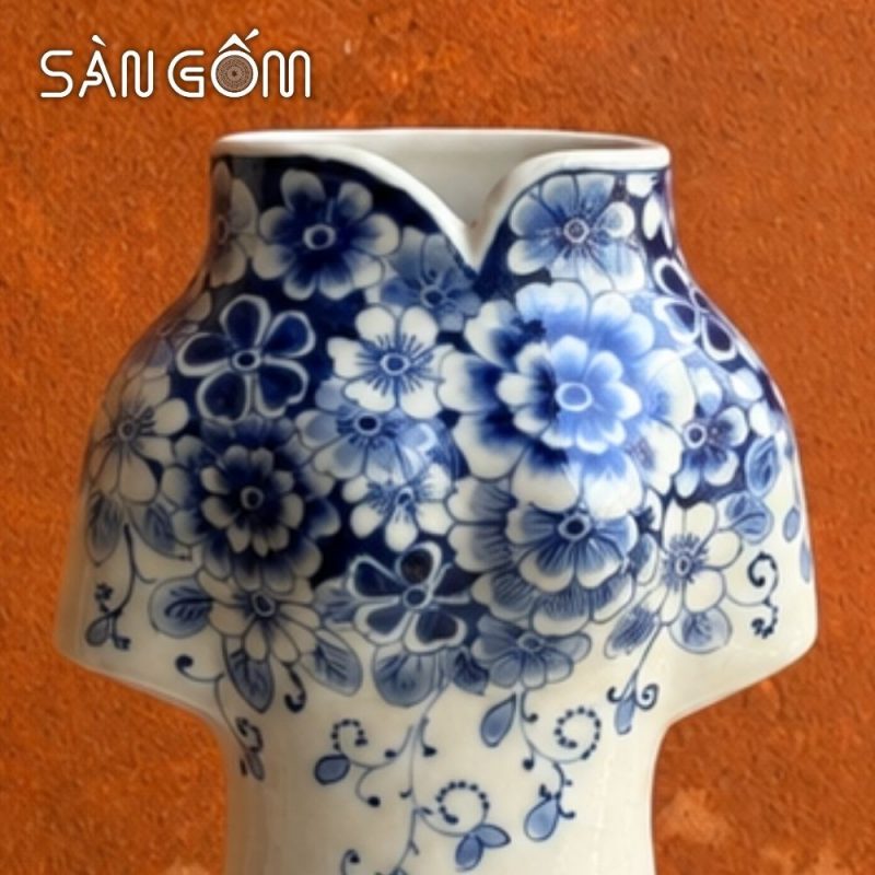 Bình hoa gốm sứ Bát Tràng dáng áo dài vẽ hoa mẫu đơn men lam SG-LH459 - Ảnh 4