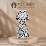 Lọ cắm hoa dáng áo dài men lam cổ vẽ hoa mẫu đơn đại đóa SG-LH462