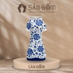Lọ cắm hoa gốm sứ dáng áo dài men lam vẽ hoa dây cách điệu SG-LH461
