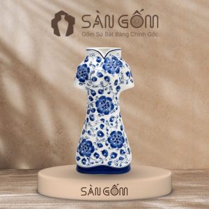 Lọ cắm hoa gốm sứ dáng áo dài men lam vẽ hoa dây cách điệu SG-LH461