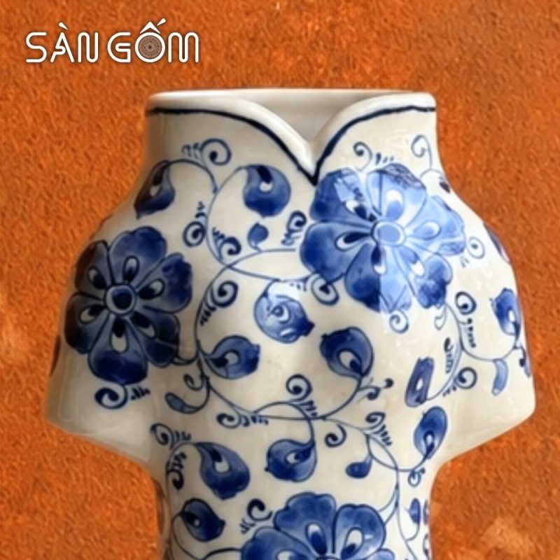 Lọ cắm hoa gốm sứ dáng áo dài men lam vẽ hoa dây cách điệu SG-LH461 - Ảnh 4