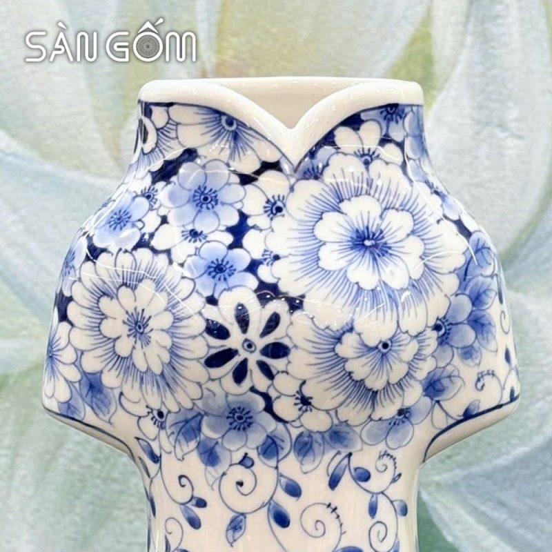 Lọ hoa dáng áo dài xanh lam họa tiết hoa dây cách điệu uốn lượn SG-LH455 - Ảnh 4