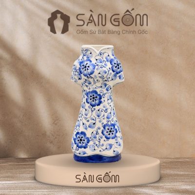 Lọ hoa gốm sứ dáng áo dài họa tiết ngàn hoa xanh lam SG-LH456