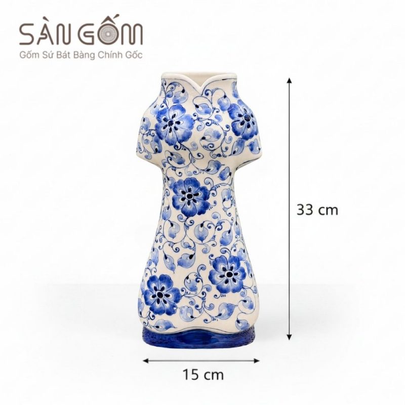 Lọ hoa gốm sứ dáng áo dài họa tiết ngàn hoa xanh lam SG-LH456 - Ảnh 3